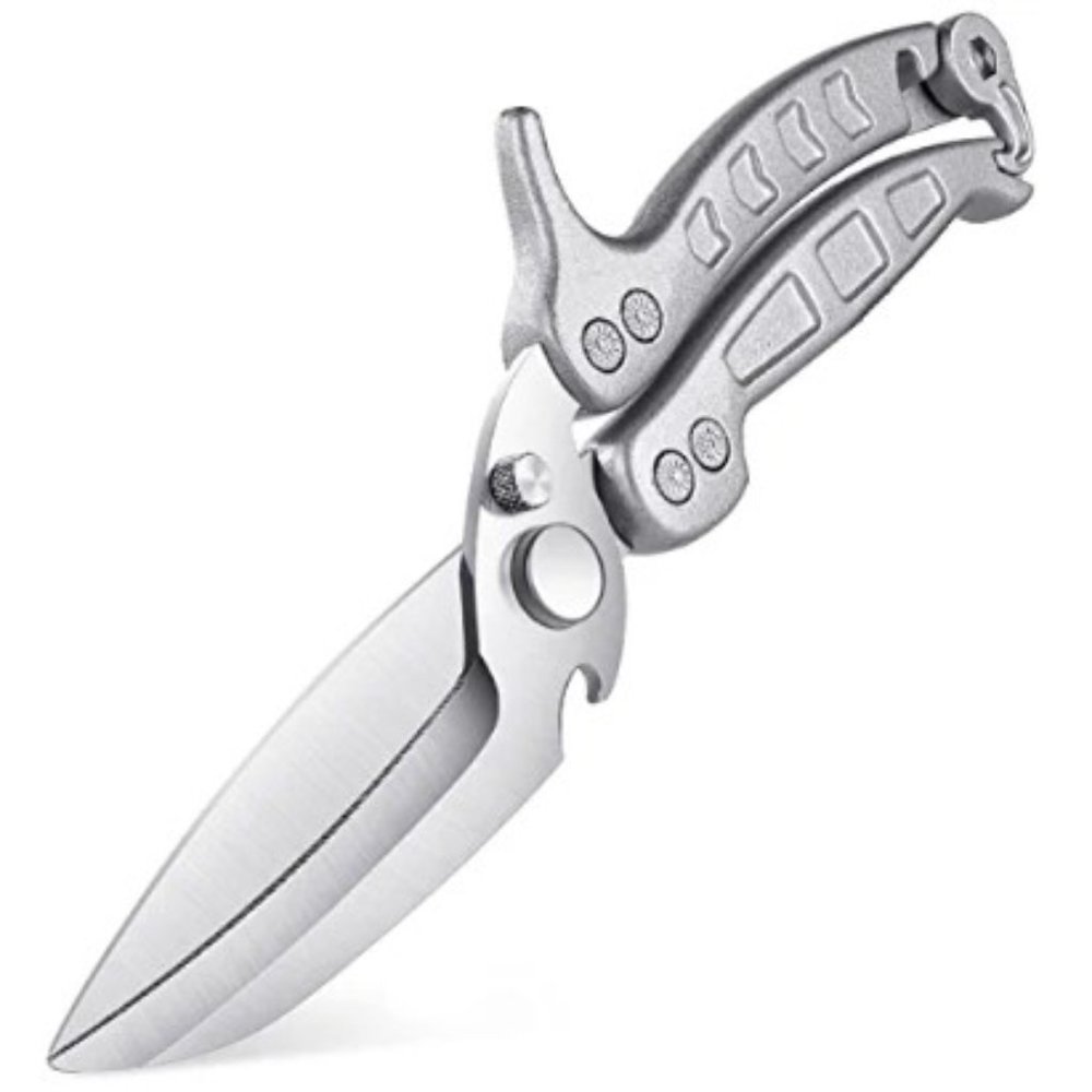 PRO POULTRY SHEARS - STAINLESS KITCHEN SCISSORS - DETACHABLE INTO KNIFE (Silver)